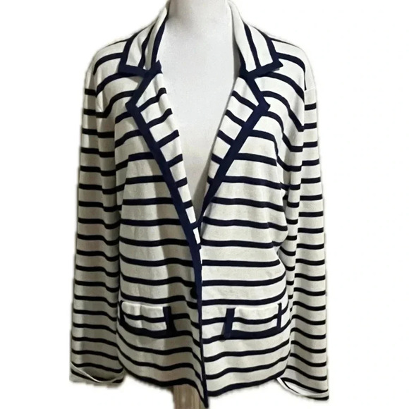 Neiman Marcus blue and white striped blazer large - Picture 1 of 11